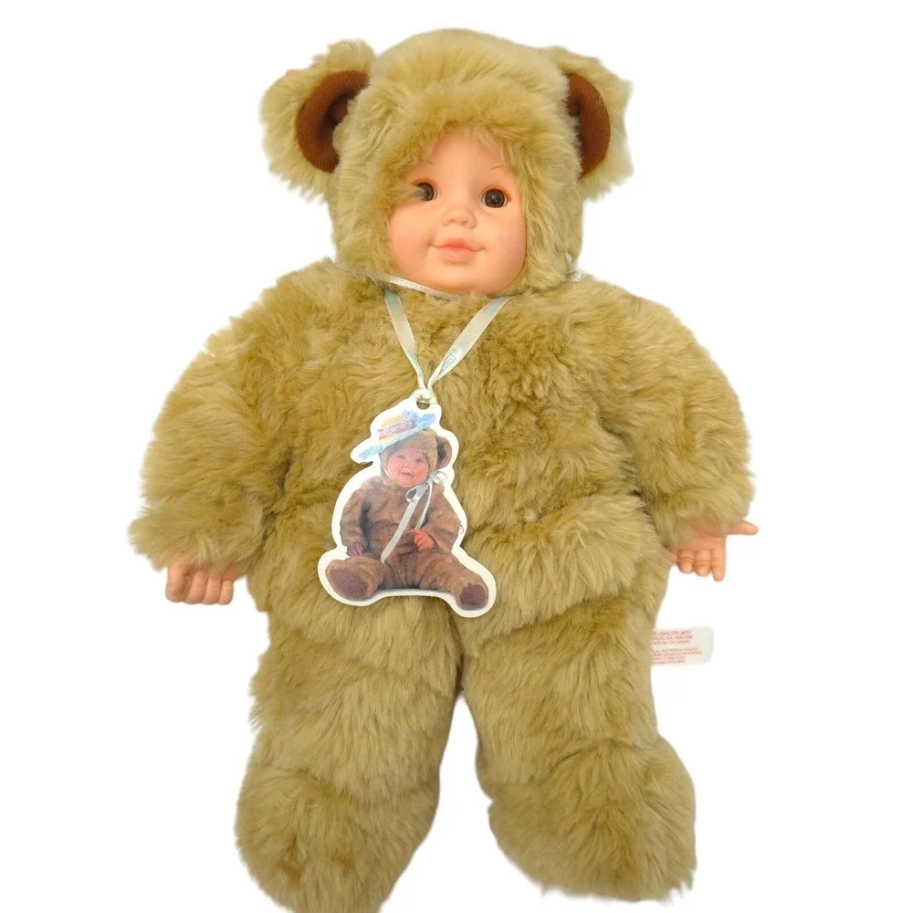 Vintage 1997 Anne Geddes Baby Bear Plush Doll Tan Faux Fur 15 Inch Unimax Toy
